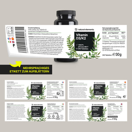D3 vitamīns + K2 – &gt; 99,7% all-trans MK-7 un 2000 SV D3 vitamīns – 240 tabletes – augsta deva, optimāli biopieejama – bez liekām piedevām – ražots Vācijā