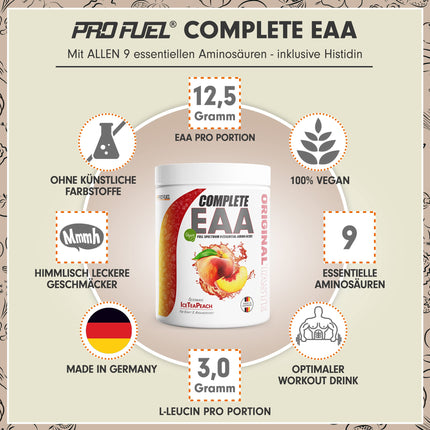 EAA pulveris 500g LEDUS TĒJA PERSIKU - 12 500 mg neaizvietojamo aminoskābju - neticami gardas un atsvaidzinošas - PILNVĒRTĪGAS EAA ar visām 9 EAA, ieskaitot histidīnu - EAA vegānu aminoskābju pulveris - Amino treniņu dzēriens