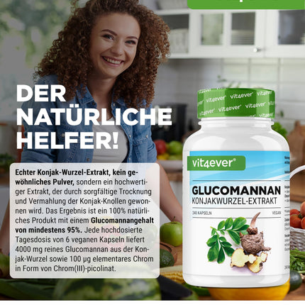 Glikomanāns no konjaka saknes - 240 kapsulas - augsta deva ar 4200 mg dienā - optimizēta ar hromu - vegāns