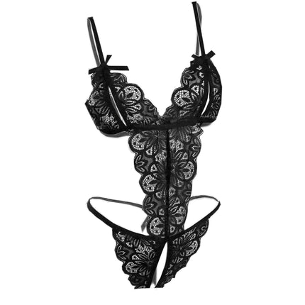 LEBENSFROH Erotiskā apakšveļa Sieviešu apakšveļas komplekts Mežģīņu seksīgā apakšveļa Caurspīdīga babydoll negligee erotisks bodijs ar bikšturi (S, melns)