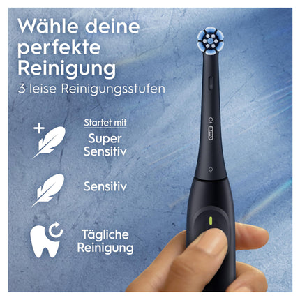 Oral-B iO Series 2 elektriskā zobu birste, 1 birstes galviņa, 3 tīrīšanas režīmi, magnētiskā tehnoloģija, ceļojumu maciņš, Braun dizains, naktsmelna