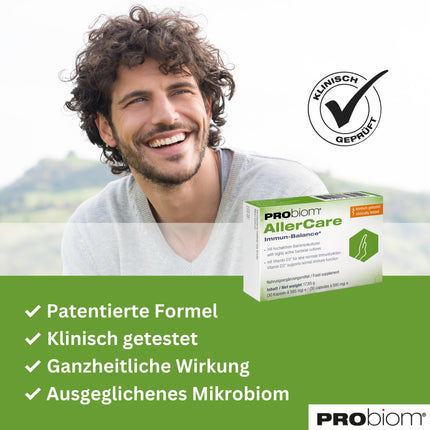 PRObiom® AllerCare [PROBIOTIKAS ALERĢIJAS PROFILAKSEI] – Klīniski pārbaudītas baktēriju kultūras un D3 vitamīns – Atbalsts spēcīgai imūnsistēmai – bērniem un pieaugušajiem – 30 kapsulas (1 mēnesis)