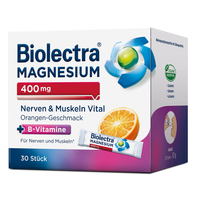 Biolectra 400 mg Nerves &amp; Muscles Vital Orange, 30 tabletes: Veselīgiem nerviem un atslābinātiem muskuļiem, ar magniju un B vitamīniem, augsta deva