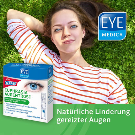 EyeMedica Euphrasia acu pilieni sausām un kairinātām acīm, mitrinoši, nomierinoši un kopjoši, ar hialuronskābi, 10 x 0,4 ml vienreizējas devas