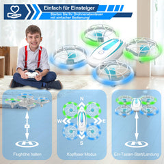 Wipkviey T18 mini drons bērniem, tālvadības kvadrokopters ar augstuma noturēšanu un bezgalvas režīmu, drons ar zilām un zaļām gaismām un 360° rotāciju zēniem, meitenēm iesācējiem, 2 baterijas