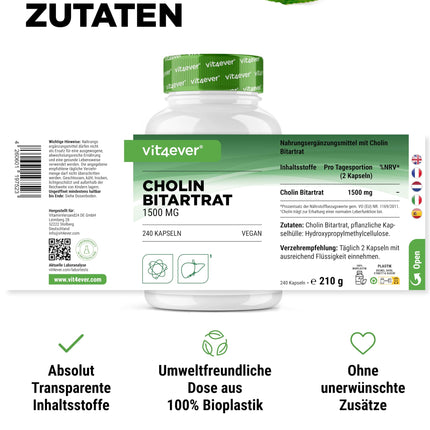 Tīra holīna kapsulas - 240 kapsulas ar 750 mg holīna bitartrāta - 4 mēnešu krājumi - aknas, homocisteīns un lipīdu metabolisms - aktīvs holīns - dabīgs - augsta deva - vegāns