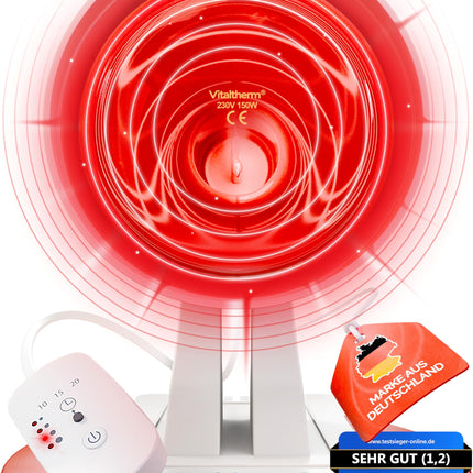 Vitaltherm RW150 sarkanās gaismas lampa 150 vati – infrasarkanā siltuma lampa ar taimeri un aptumšotāju relaksējošam siltumam, relaksācijai un vispārējai labsajūtai – ideāli piemērota mājām