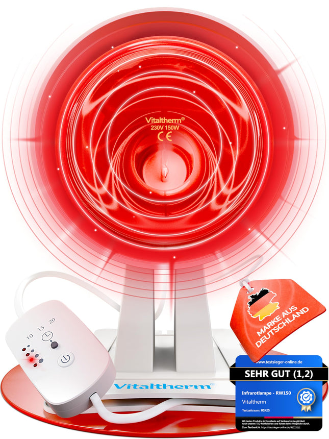Vitaltherm RW150 sarkanās gaismas lampa 150 vati – infrasarkanā siltuma lampa ar taimeri un aptumšotāju relaksējošam siltumam, relaksācijai un vispārējai labsajūtai – ideāli piemērota mājām