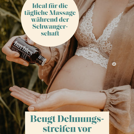 BAYBIES® Grūtniecības eļļa Ķermenim Mīlestība | Sertificēta dabīgā kosmētika | Vegānu masāžas eļļa striju novēršanai | 100 ml