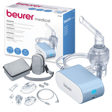 Beurer IH 60 inhalators, kluss un pārnēsājams inhalators ar uzlādējamu akumulatoru, inhalācijas ierīce lietošanai saaukstēšanās, astmas un citu elpceļu slimību gadījumos, zils