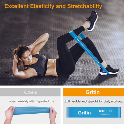 Gritin fitnesa lentes [5 gabalu komplekts] Pretestības lentes ar 5 līmeņiem, 100% lateksa fitnesa lentes pretestībai ar vācu vingrinājumu instrukcijām un pārnēsāšanas somu, vingrošanas lente muskuļu veidošanai, jogai, Pilates