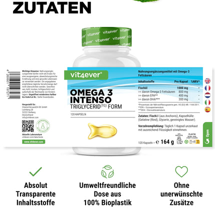 Augstākās kvalitātes Omega 3 ar 80% taukskābēm - 120 kapsulas - 1000 mg zivju eļļas vienā kapsulā ar EPA un DHA - Triglicerīdu veidā - Rūpīgi attīrīts no ilgtspējīgas zvejas