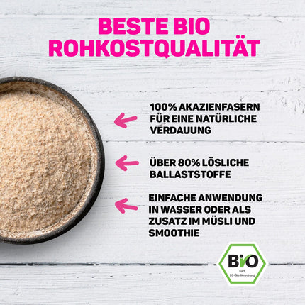 Lebepur organiskā akācijas šķiedra vegānam 125 g, 90% šķiedrvielu, bez garšas un smaržas, akācijas šķiedras pulveris, bez glutēna, bez piedevām, augsts šķiedrvielu saturs ar 90 g uz 100 g