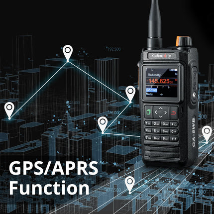 Radioddity GA-5WB IP67 rokas divvirzienu rācija, divu joslu amatieru rācija ar tāldarbības rādiusa programmēšanu, gaisa joslas diapazons, krāsu ekrāns, GPS un APRS, USB uzlādējama ar 2600mAh akumulatoru