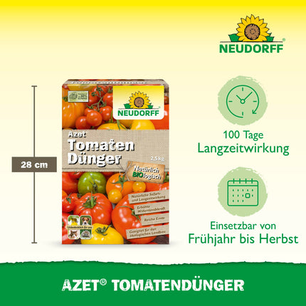 Neudorff Azet tomātu mēslojums – organiskais tomātu mēslojums ar mikorizu un dabisku tūlītēju un ilgtermiņa iedarbību, kas nodrošina aromātiskus tomātus, 2,5 kg