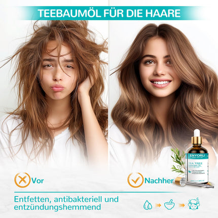 ENYORLI tējas koka eļļa 100 ml dabīga tējas koka eļļa 100% tīra un ēteriska aromterapijas eļļa vegāna tējas koka ēteriskā eļļa difuzoram, šampūnam, sejai, ādai, nagiem