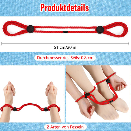 2 sasaistes virvju komplekts plaukstu locītavām un potītēm, regulējamas BDSM saites un sasaistes virve, BDSM saites, roku un kāju rokudzelži pāriem (sarkani)
