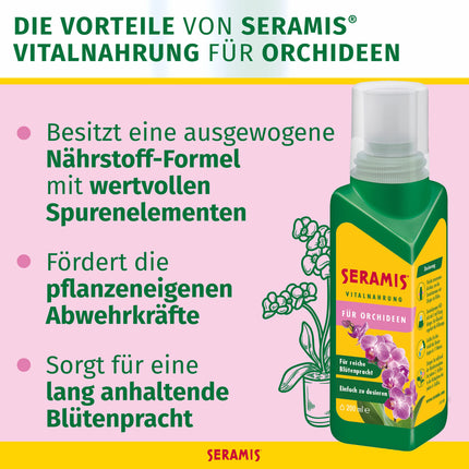 Seramis Vital Food orhidejām, 200 ml – Mēslojums optimālai orhideju augšanai, šķidrs mēslojums ar praktisku dozēšanas palīglīdzekli 4,5 x 4,5 x 17,6 cm, dzeltens