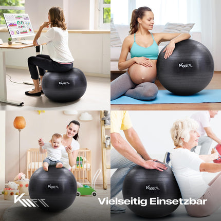 KM-Fit vingrošanas bumba 75 cm | Treniņu bumba ar gaisa pumpi | Biroja pretplīsuma bumba | Bumba fitnesam, jogai, vingrošanai, korsetes treniņiem | Pezziball jogas bumba bez BPA | Melns