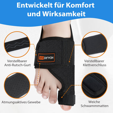 Healrecux 2x Hallux valgus korekcijas šina ar 2x pirkstu izpletējiem pirkstu taisnošanai dienā un naktī, Hallux valgus pārsējs vīriešiem un sievietēm, lielā pirksta aizsardzība