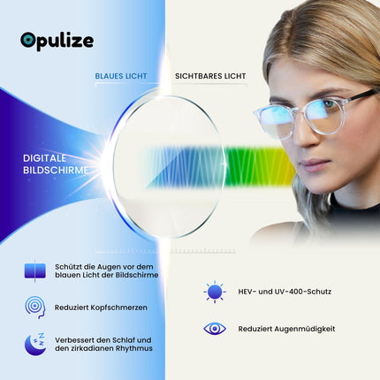 OPULIZE Met brilles Zilās gaismas filtrs Plāns apaļš rāmis Atsperes eņģes Uzlabo miegu Datorbrilles Spēlēm Pretatspīduma Melnas Vīriešiem Sievietēm B60-1 +0.00