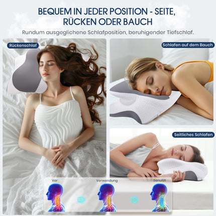 Ortopēdiskais spilvens kaklam, galvas spilvens kakla sāpēm, atmiņas putu spilvens kakla un plecu sāpēm, ergonomisks galvas spilvens sānu, muguras un vēdera gulētājiem, 64 x 39 x 14/10 cm