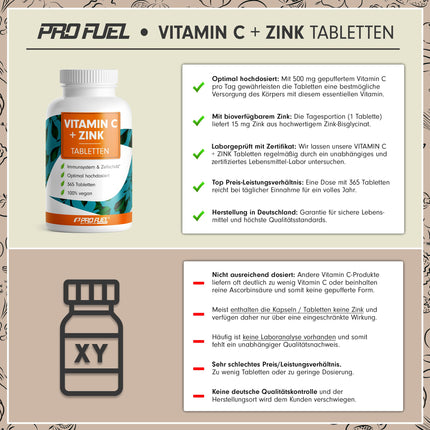C vitamīns + cinks (365 tabletes) - optimāli augsta deva: 500 mg buferēta C vitamīna + 15 mg cinka no bioloģiski pieejamā cinka bisglicināta - imūnsistēmas un šūnu aizsardzība - laboratoriski pārbaudīts ar sertifikātu - 100% vegāns