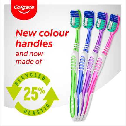 Colgate Extra Clean zobu birste, 3 daļas – Manuāla zobu birste ar vidēji cietiem sariem, kas iztīra starp zobiem un aizmugurējos zobus – Zobu tīrīšana ar integrētu mēles tīrītāju
