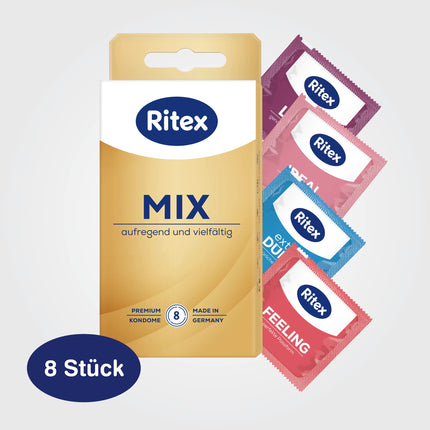 Ritex Mix prezervatīvu sortiments, aizraujošs un daudzveidīgs, 8 gabali, ražots Vācijā