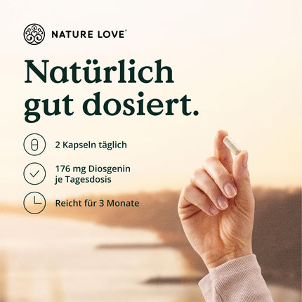 NATURE LOVE® Wild Yam kapsulas - 180 vegānas menopauzes kapsulas - Augsta deva ar 880 mg ekstrakta (ieskaitot 176 mg diosgenīna) - laboratoriski pārbaudīts, bez nevēlamām piedevām un ražots Vācijā
