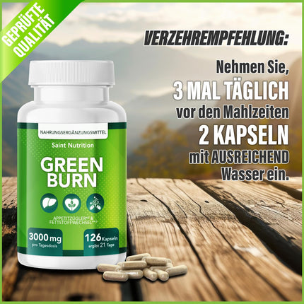 GREEN BURN® apetītes nomācošās kapsulas – īpaši augsta deva ar glikomanānu, holīnu, B1 + B6 vitamīniem – uztura bagātinātājs sievietēm un vīriešiem – atbalsta svara zudumu un vielmaiņu – ātrs un spēcīgs