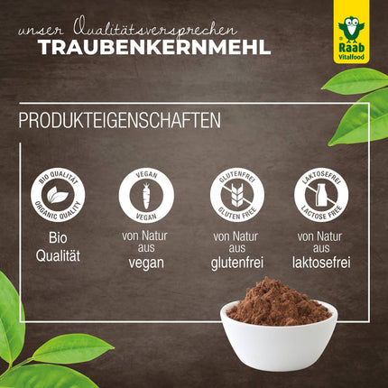 Raab Vitalfood® Bioloģiskais vīnogu kauliņu miltu pulveris (300 g) - bagāts ar šķiedrvielām (60% šķiedrvielu saturs), vegāns, bez glutēna, augstākās kvalitātes bioloģisks produkts