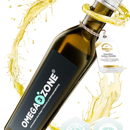 omega3zone Premium Omega-3 zivju eļļas šķidrums – augsta deva: 5400 mg vienā porcijā triglicerīdu veidā – laboratorijā pārbaudīts, rūpīgi attīrīts, ražots Vācijā – 500 ml ar citrona garšu