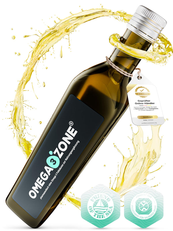 omega3zone Premium Omega-3 zivju eļļas šķidrums – augsta deva: 5400 mg vienā porcijā triglicerīdu veidā – laboratorijā pārbaudīts, rūpīgi attīrīts, ražots Vācijā – 500 ml ar citrona garšu