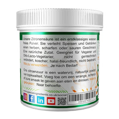 Īpašas sastāvdaļas: citronskābe 100 g, tīra pārtikas kvalitātes 100 % tīrs pulveris (vācu etiķetes un instrukcijas)