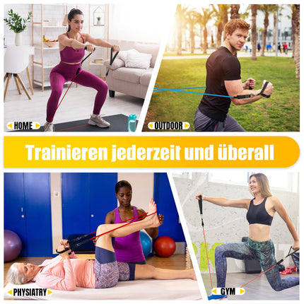 COFOF pretestības joslu komplekts, 5 fitnesa lentes, paplašinātāja caurules lentes, fitnesa lente ar lielu rokturi, potītes siksnu, durvju enkura stiprinājumu, pārnēsāšanas soma, ideāli piemērota Pilates spēka treniņiem, fizioterapijai