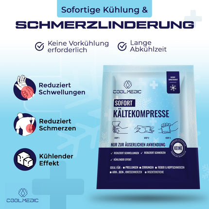 COOLMEDIC Sofort Kältekompresse zum Knicken (5 Stück) | Sofortiges Kühlen, Lange Kühldauer, Universell | Einmal Kühlpack Kühlpads Kühlpacks Kälte Sofort Kompresse für Sport Erste Hilfe uvm.