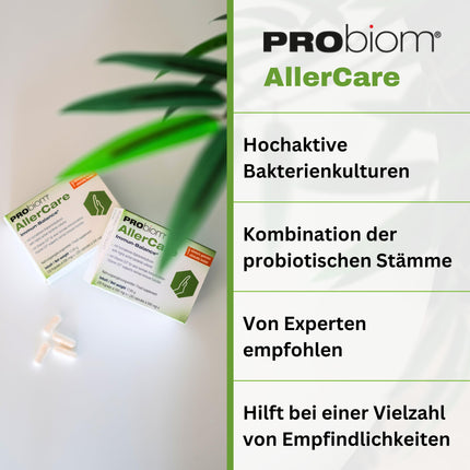 PRObiom® AllerCare [PROBIOTIKAS ALERĢIJAS PROFILAKSEI] – Klīniski pārbaudītas baktēriju kultūras un D3 vitamīns – Atbalsts spēcīgai imūnsistēmai – bērniem un pieaugušajiem – 30 kapsulas (1 mēnesis)