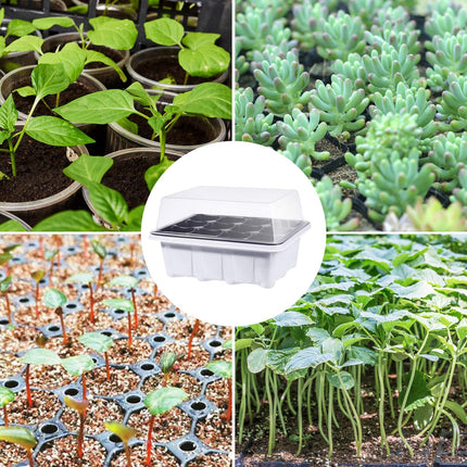 GAESHOW 12 iepakojumu iekštelpu siltumnīcas pavairotājs, 144 režģu mini siltumnīcas pavairošanas komplekts ar paceltu vāku, atkārtoti lietojama pavairošanas plāksne, siltumnīcas pavairošanas paplātes stādiem