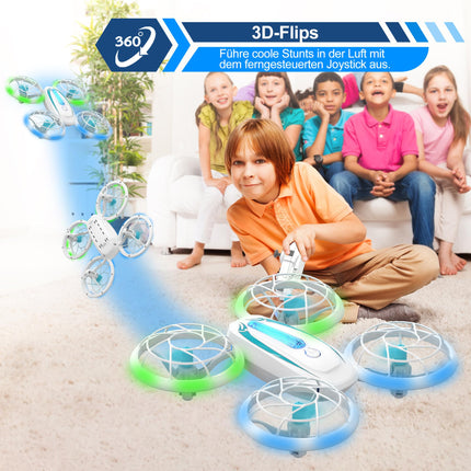 Wipkviey T18 mini drons bērniem, tālvadības kvadrokopters ar augstuma noturēšanu un bezgalvas režīmu, drons ar zilām un zaļām gaismām un 360° rotāciju zēniem, meitenēm iesācējiem, 2 baterijas