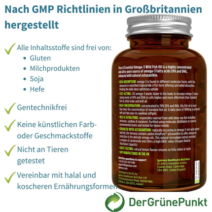 Igennus augstākās kvalitātes Omega-3 savvaļas zivju eļļa un astaksantīns, triglicerīdu forma rTG, 1360 mg, EPA 670 mg un DHA 330 mg Omega-3 taukskābes, īpaši tīras; bez vides toksīniem, citronu garša, 180 mīkstās kapsulas