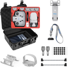 FPVtosky 8 vienā piederumu komplekts DJI Mini 4K/Mini 2/Mini 2 SE dronam: divslāņu pārnēsāšanas soma, planšetdatora stiprinājums, RC-N1 siksna, nolaišanās mehānisms, propellera turētājs, 2 vadības sviras, 2 datu kabeļi, digitālā uzlīme