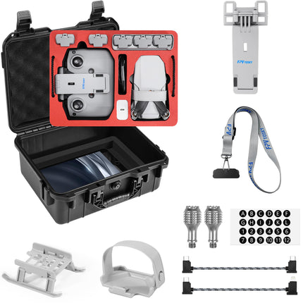 FPVtosky 8 vienā piederumu komplekts DJI Mini 4K/Mini 2/Mini 2 SE dronam: divslāņu pārnēsāšanas soma, planšetdatora stiprinājums, RC-N1 siksna, nolaišanās mehānisms, propellera turētājs, 2 vadības sviras, 2 datu kabeļi, digitālā uzlīme