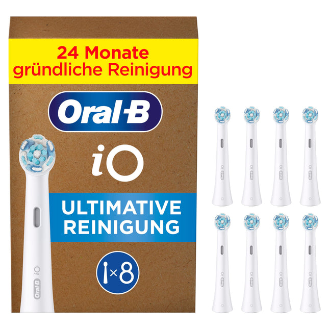 Oral-B iO Ultimate Cleaning elektriskās zobu birstes uzgaļi, 8 gab. iepakojumā, izcila zobu tīrīšana, oriģinālais zobu birstes uzgalis Oral-B zobu birstēm, pastkastītei drošs iepakojums, balts