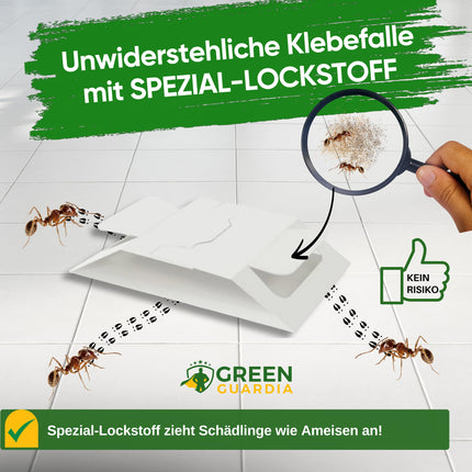 GREEN GUARDIA skudru slazds ar īpašu pievilinātāju - 6x skudru slazdi - videi draudzīga skudru kontrole, slazds bez ķimikālijām ar spēcīgu līmējošu virsmu, netoksisks un bez smaržas