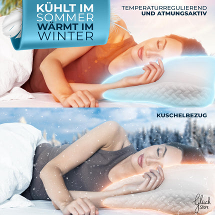 Glückstoff® spilvendrāna ortopēdiskajam spilvenam [ar dzesēšanas un sildīšanas efektu], kas izgatavota no eikalipta šķiedras (liocela) un spandeksa | Mīksts un mīlīgs | Rezerves vāks | Tāpēc | Versija: Universāls
