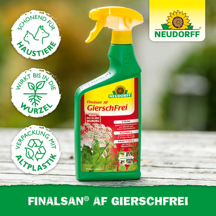 Neudorff Finalsan AF GierschFrei – ātras iedarbības nezāļu iznīcinātājs pret zemes plūškoku un kosu. Iedarbojas līdz pat matu saknēm, 750 ml