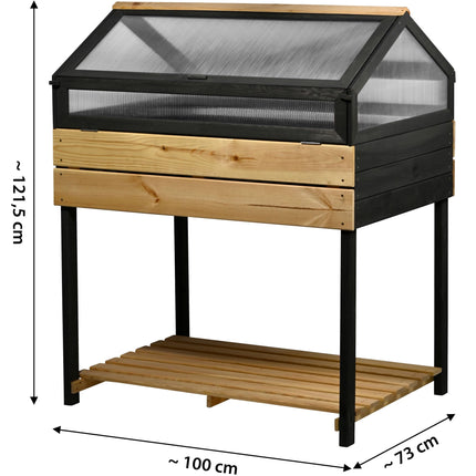 dobar® XXL paaugstināta dobe ar aukstā rāmja stiprinājumu - Liela priedes audzēšanas dobe - Dārzeņu un garšaugu dobe - 100 x 73 x 121,50 cm - Dabīgs antracīts, gaiši brūns