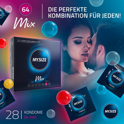 My.Size Mix prezervatīvi, 6. izmērs, 64 mm, liels iepakojums, 28 gabali