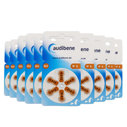 Audibene dzirdes aparātu baterijas, 312. tipa, brūnas, dzirdes aparātu baterijas, 60 gab. iepakojumā, ražotas Vācijā, komplektā BEZMAKSAS tīrīšanas drāna, bezvadu savienojumam apstiprinātas, bez dzīvsudraba